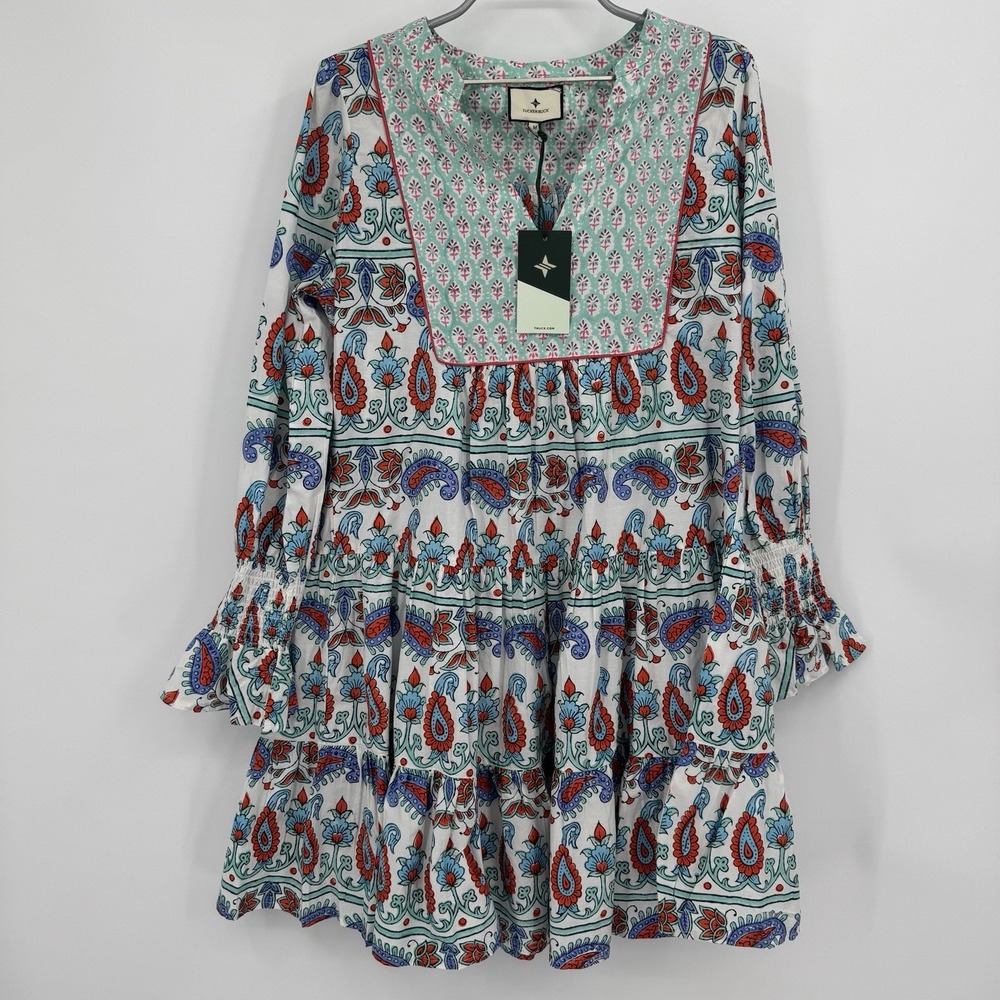 Pomander Place by Tuckernuck Teal and Seagrass Blockprint Kenzo Dress size M